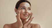 Skincare Beauty Photo of Woman with Clean Healthy Skin Touching Her Face